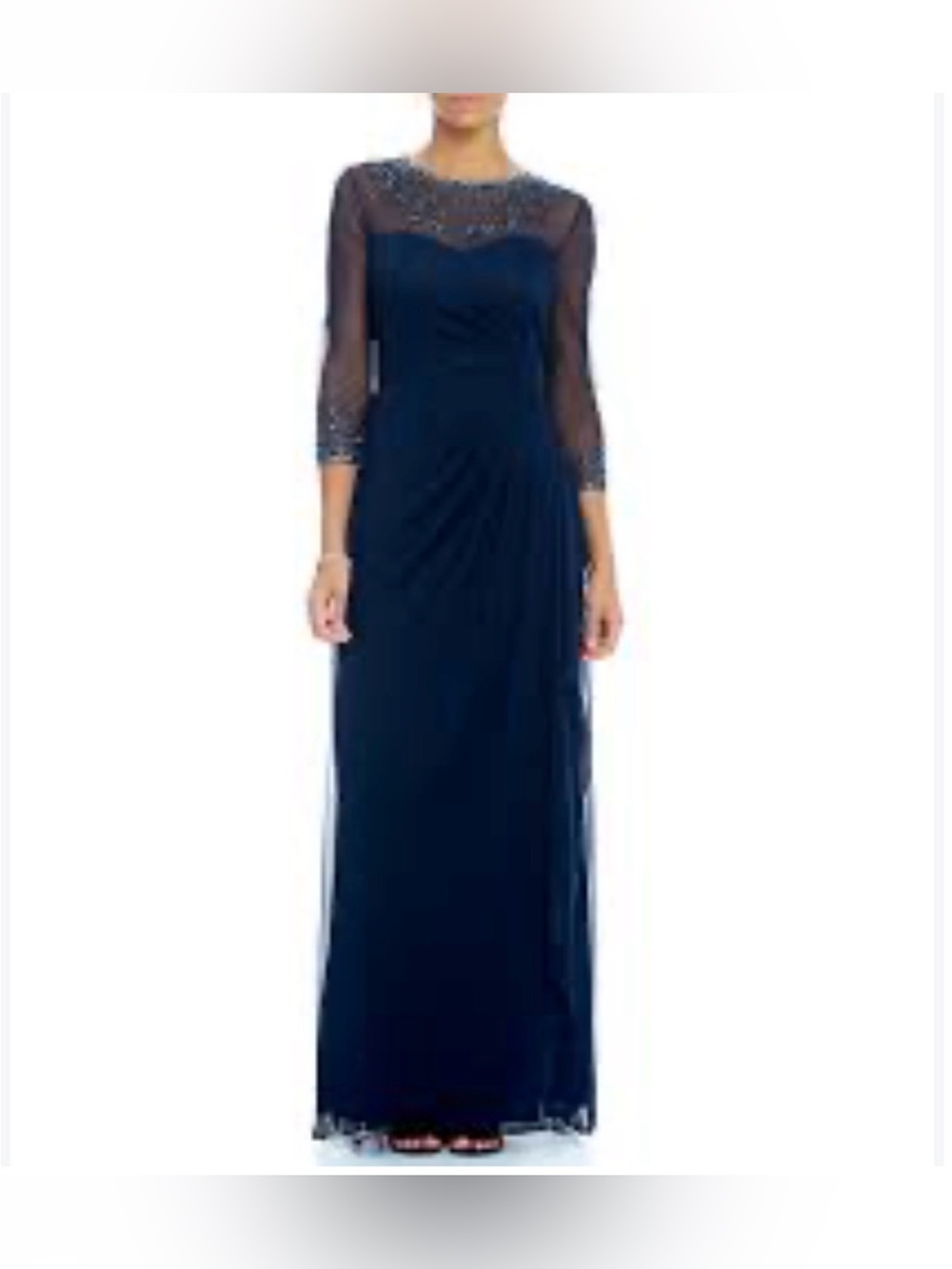 Alex Evenings Blue Beaded Formal Gown Illusion Neckline Size 20W